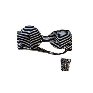 Navy Blue Striped Strapless Underwire Bra With Removable Straps